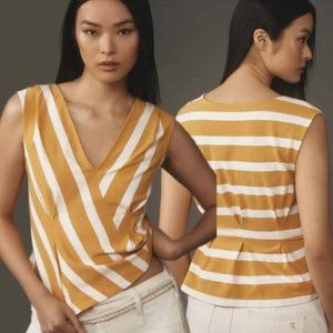 Anthropologie - Maeve Sleeveless V Neck Corset Striped Light Orange Top - Size S